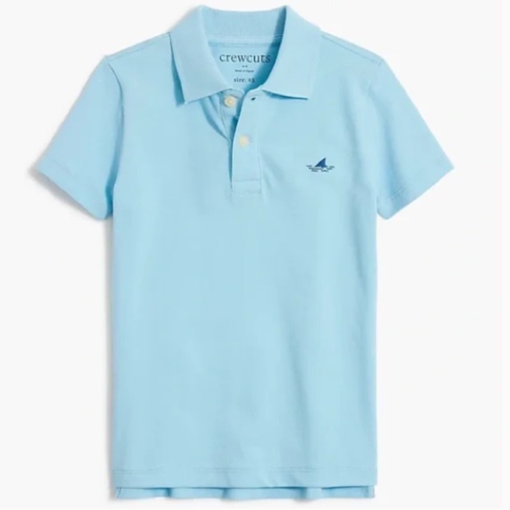 NWT J. Crew Crewcuts Boys Critter Polo Light Blue Shark Embroidery M